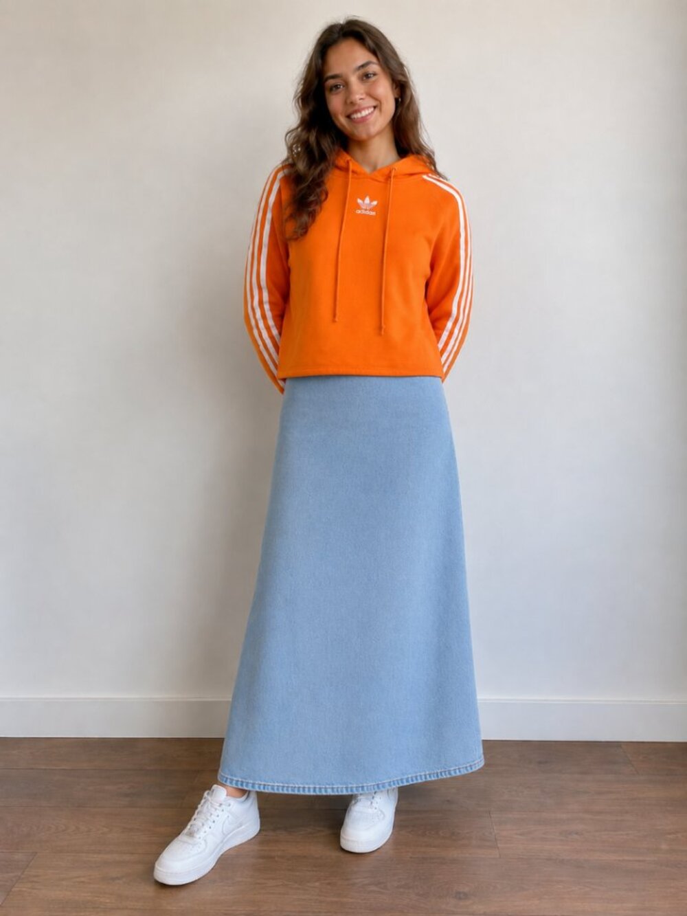 Adidas Originals Cropped Hoodie Bright Orange Size Small Embroidered Athleisure